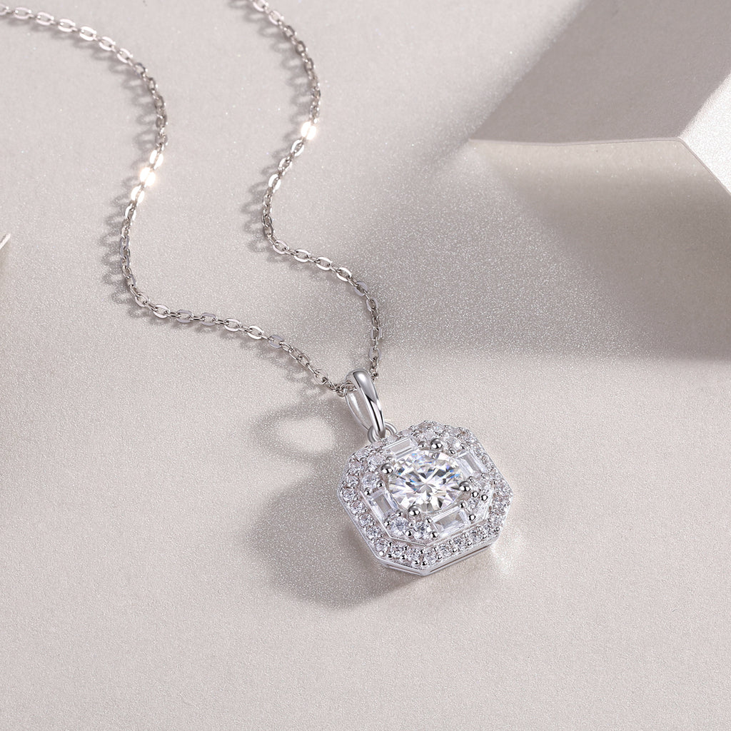 Square Moissanite Pendant Necklace - 1 Carat S925 Sterling Silver