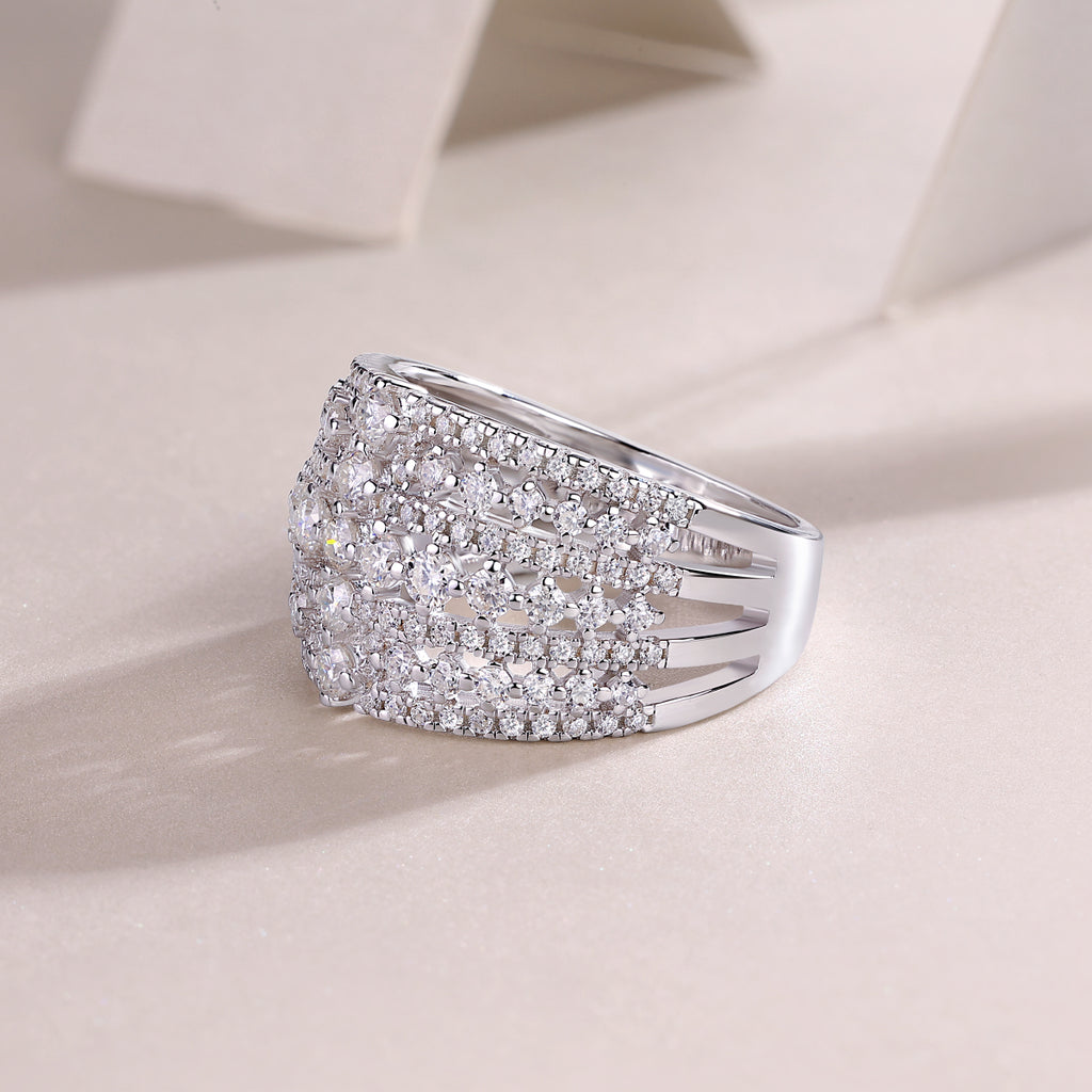 Moissanite Wide Band Sterling Silver Ring