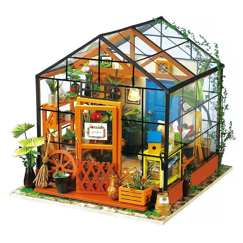 DIY Miniature Greenhouse Dollhouse with LED Lights