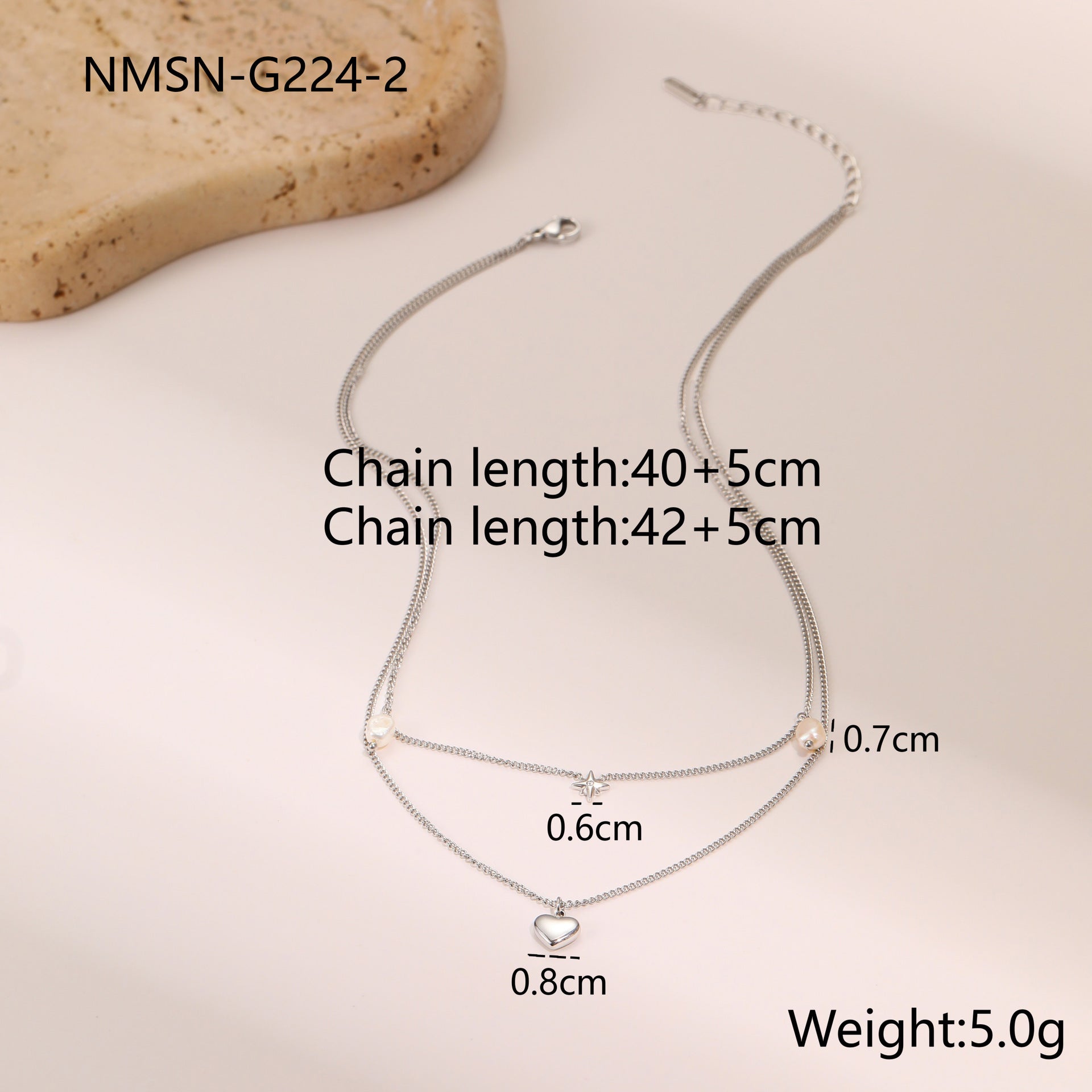 Double-layer Six-pointed Star Rhinestone Pearl Stainless Steel Necklace 18K Gold Plating Ins Design Sense