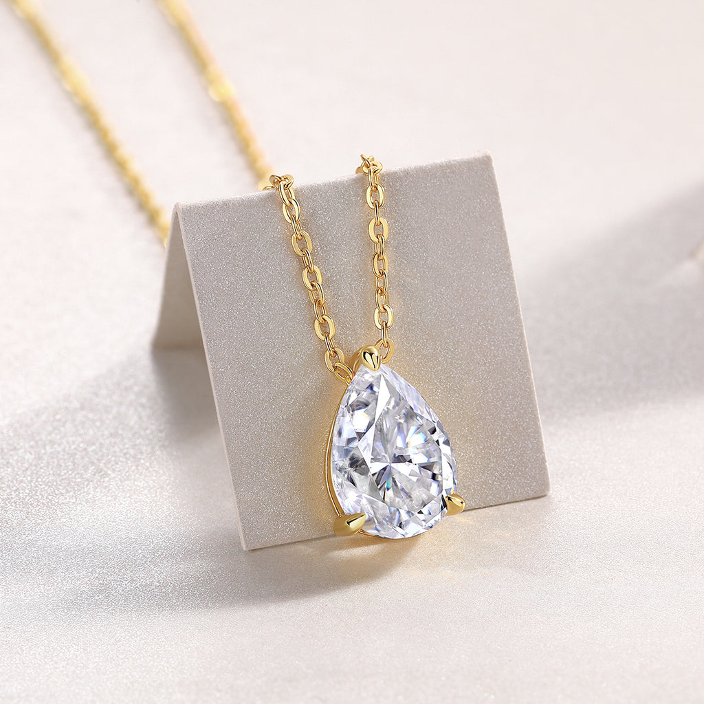 Pear-Shaped Moissanite Pendant Necklace – S925 Sterling Silver with Gold Plating
