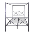 Full Size Metal Canopy Bed Frame - Black Platform Bed with Storage