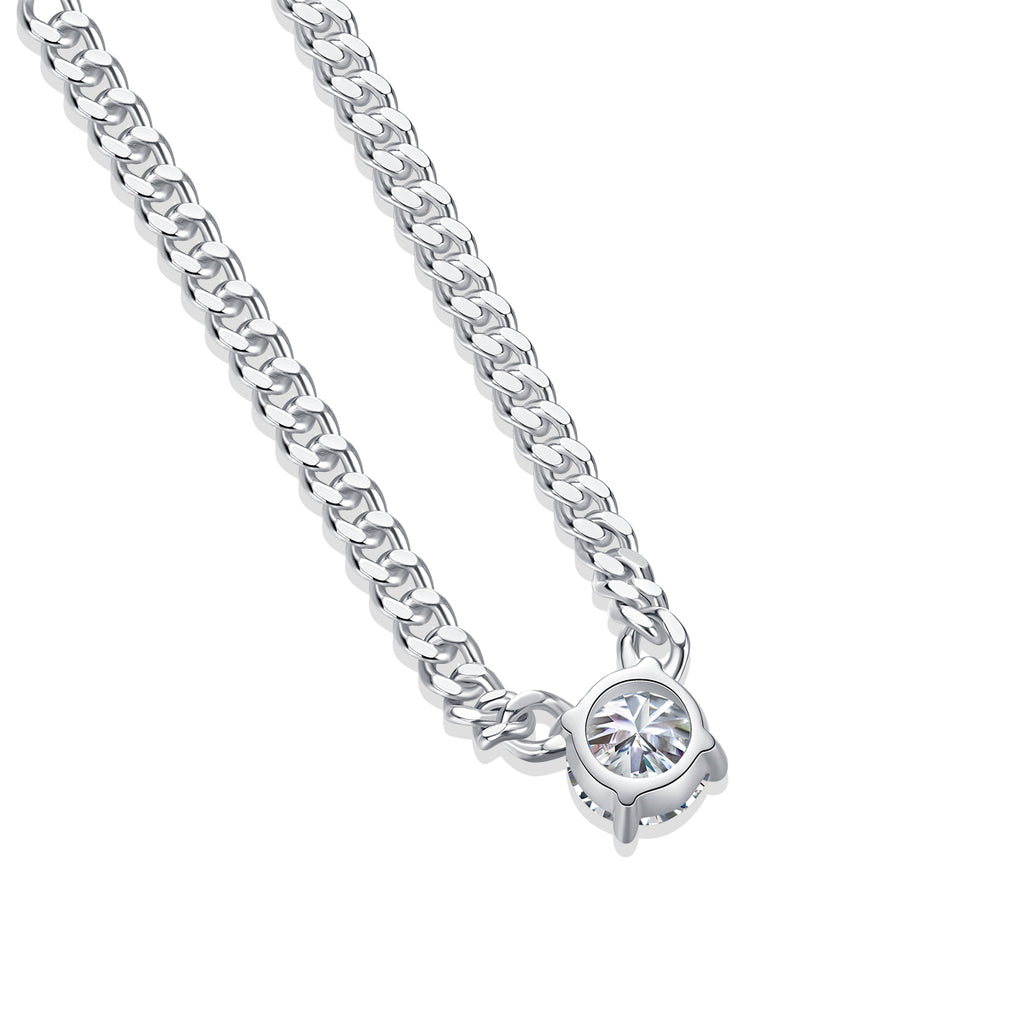 Cuban Chain Moissanite Pendant Necklace - 1 Carat S925 Sterling Silver