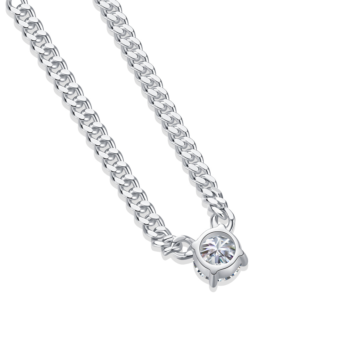 Cuban Chain Moissanite Pendant Necklace - 1 Carat S925 Sterling Silver