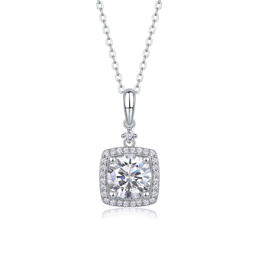 2 Carat Moissanite Necklace - S925 Sterling Silver Platinum-Plated with Chain