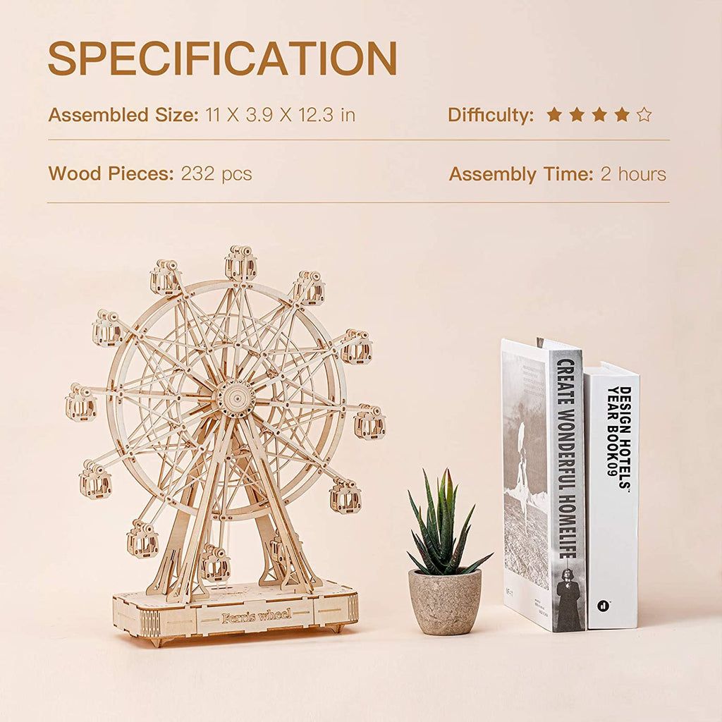 Robotime DIY Wooden Rotatable Ferris Wheel Model with Playing Music