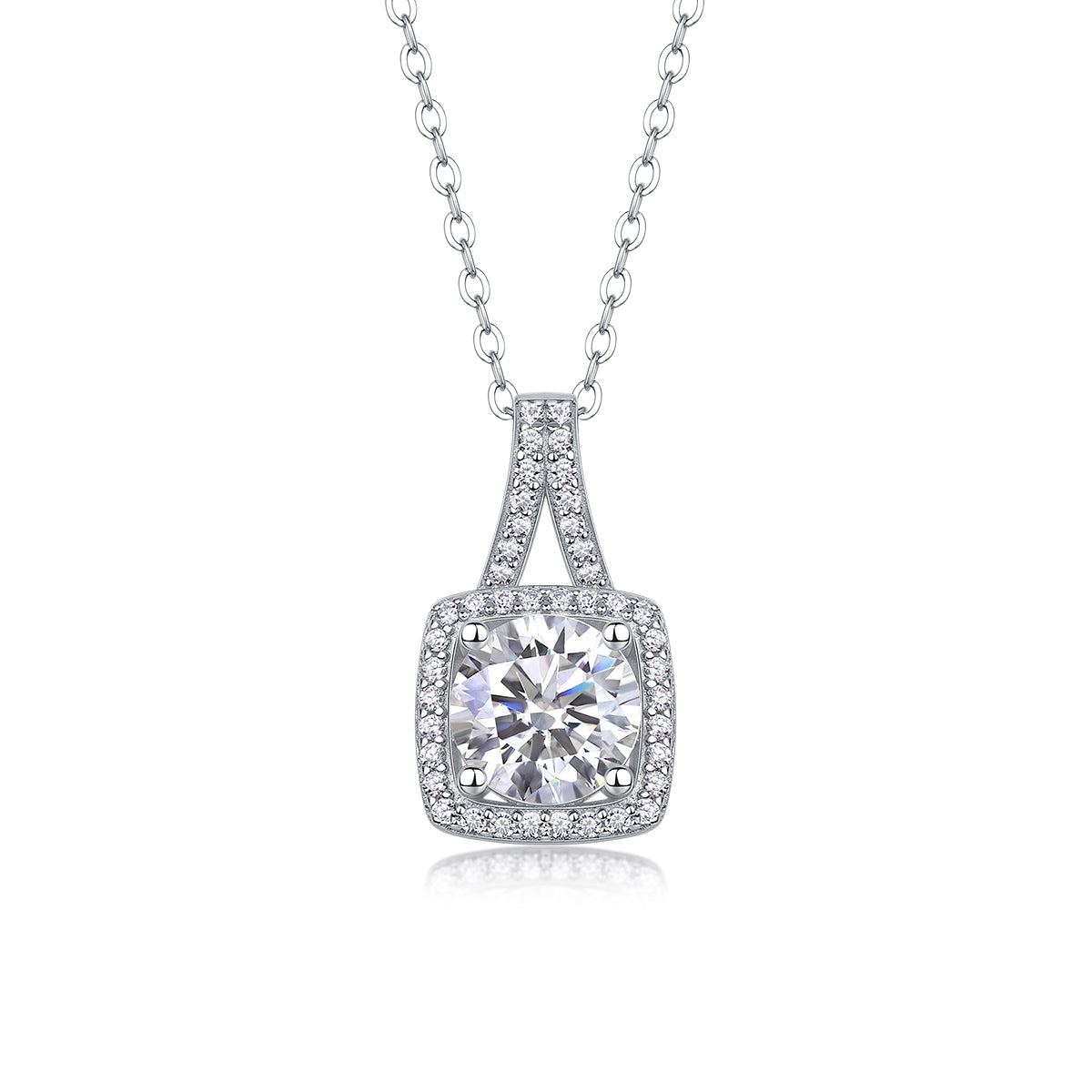 2-Carat Moissanite Square Pendant – S925 Sterling Silver with Platinum Plating