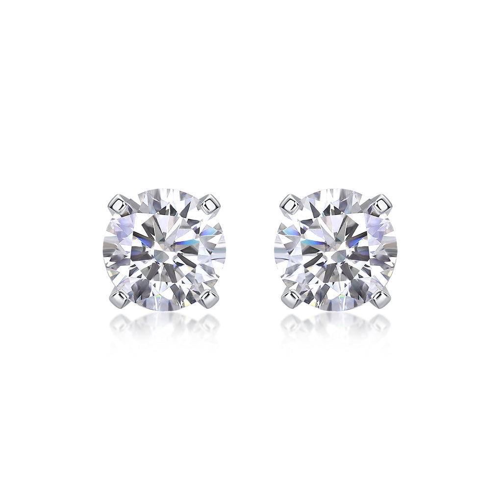 Rhymes Moissanite Stud Earrings — 1ct, S925 Sterling Silver, Platinum-Plated