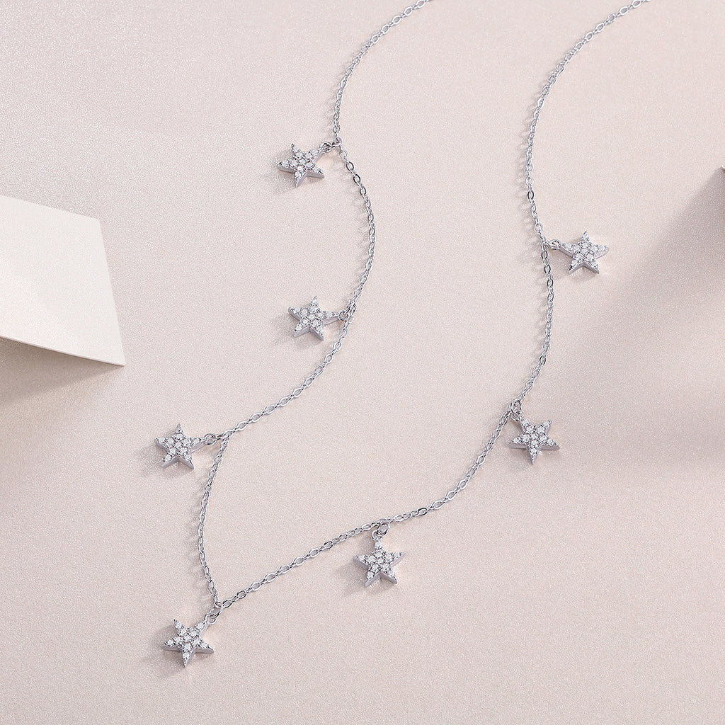 Star Love Moissanite Pendant Necklace - S925 Sterling Silver with Platinum Plating