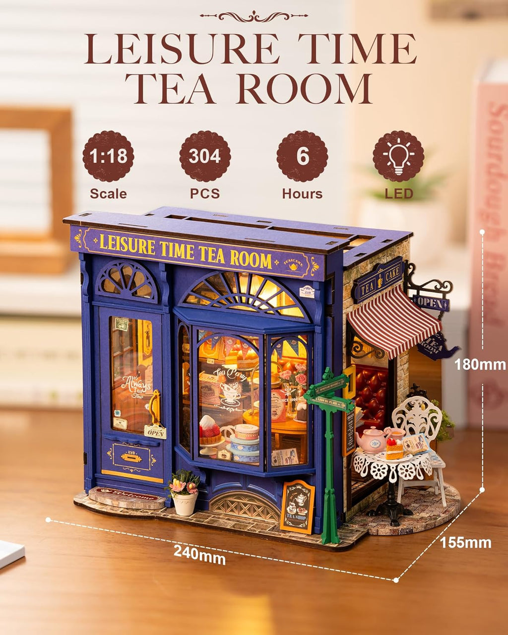 Leisure Time Tea Room Miniature Dollhouse with LED Lights