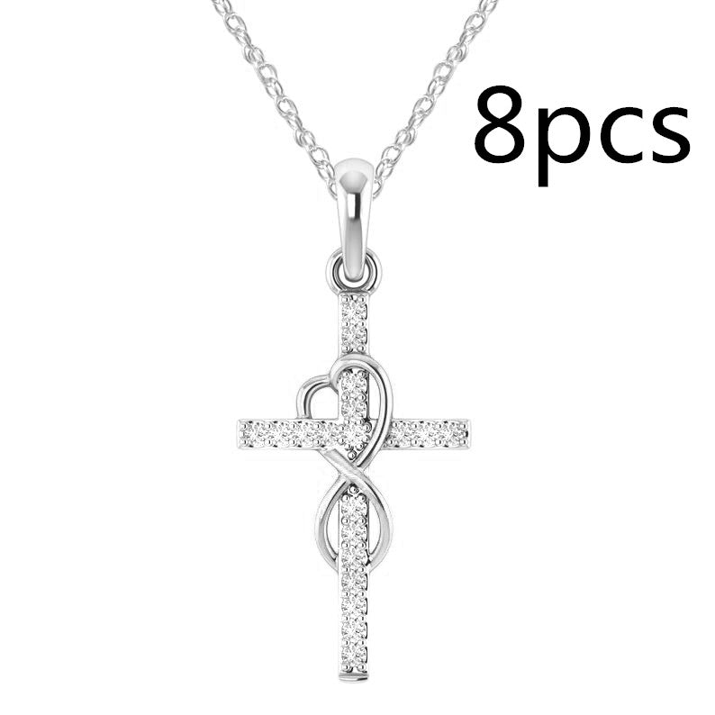 Alloy Pendant with Diamond and Cross Necklace