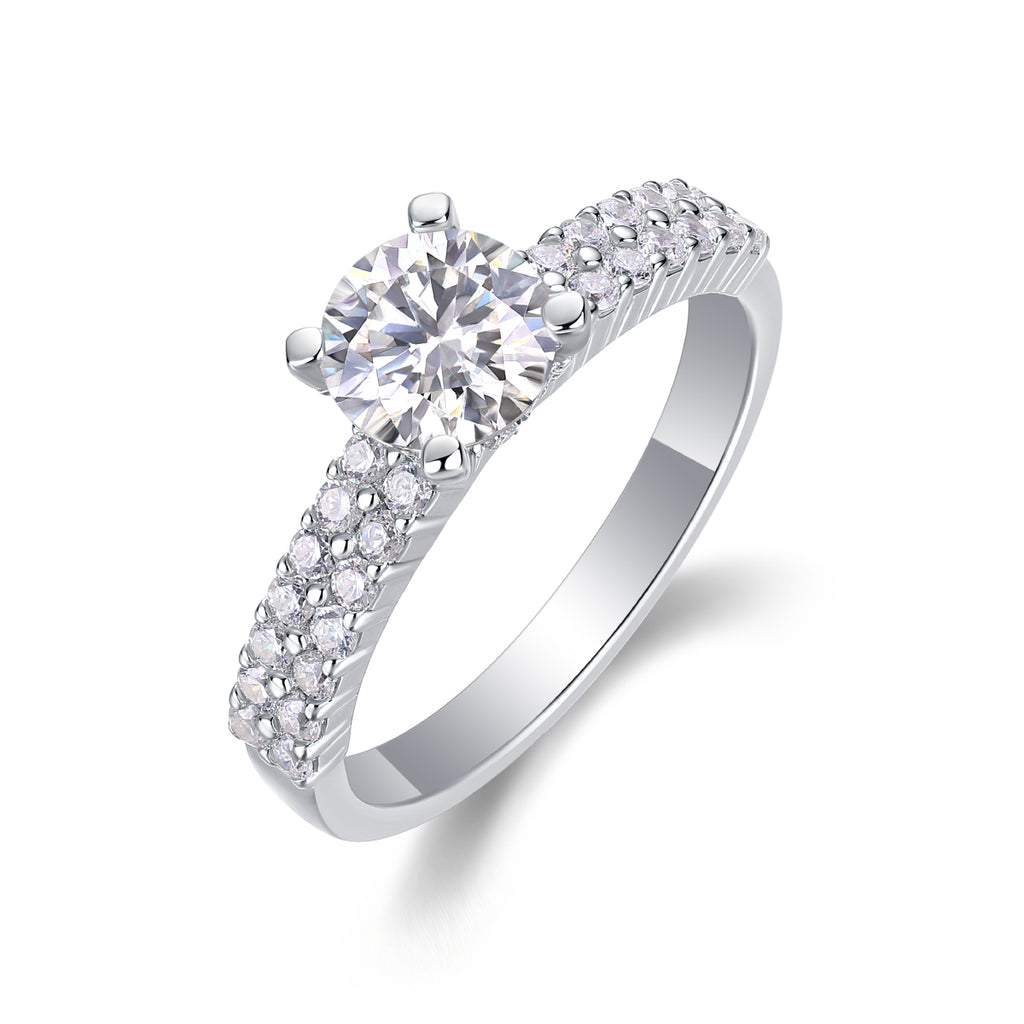 Arrange Moissanite Solitaire Ring — 1ct, S925 Sterling Silver, Platinum-Plated