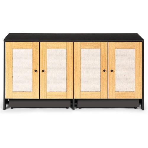 Double Cat Litter Box Furniture - Hidden Enclosure for 2 Cats with Rattan Doors
