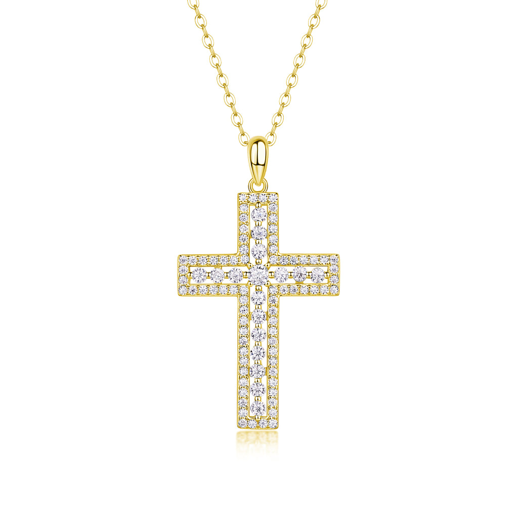 Moissanite Cross Sterling Silver Platinum Necklace