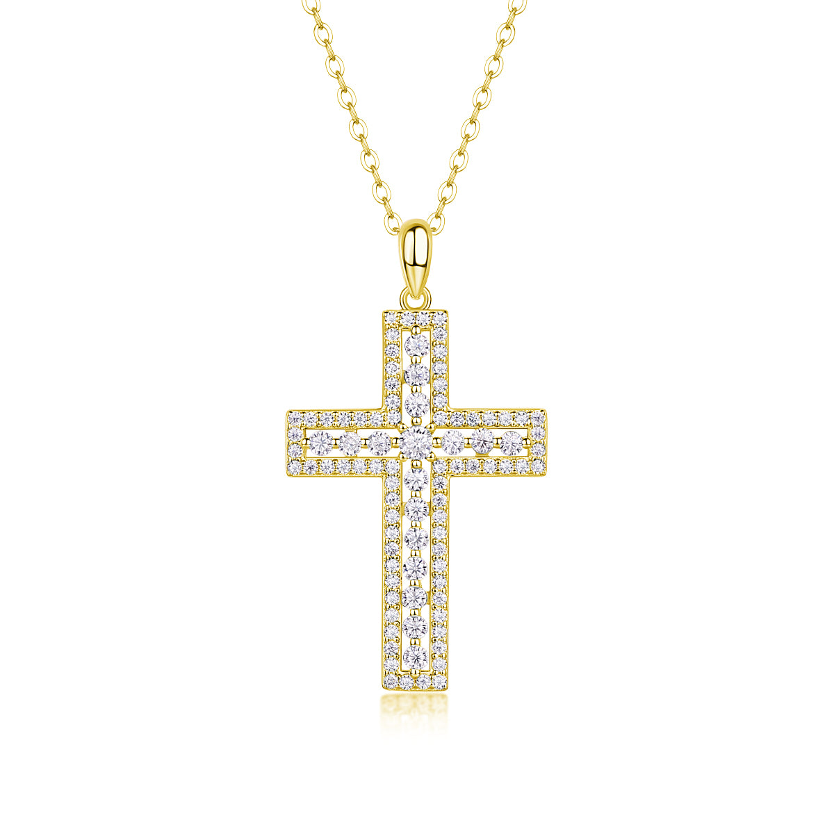 Moissanite Cross Sterling Silver Platinum Necklace