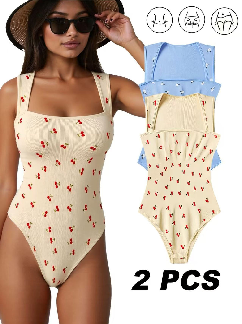 Cherry Print Bodysuits (2-Pack) - Women's Vintage Style Jumpsuits