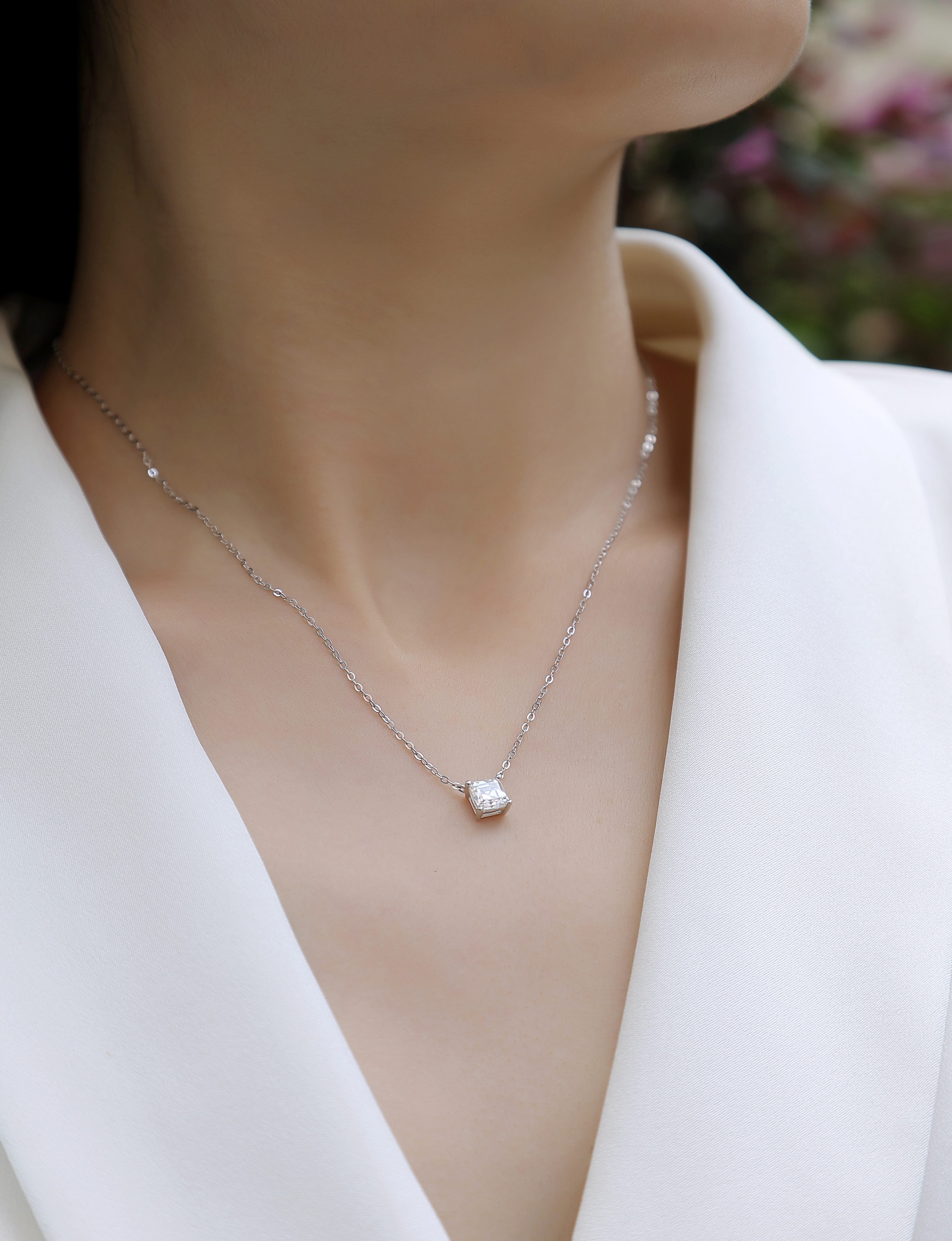Square Moissanite Necklace - S925 Sterling Silver with Chain