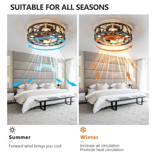 Farmhouse Cage Ceiling Fan with LED Light & Remote - Low Profile