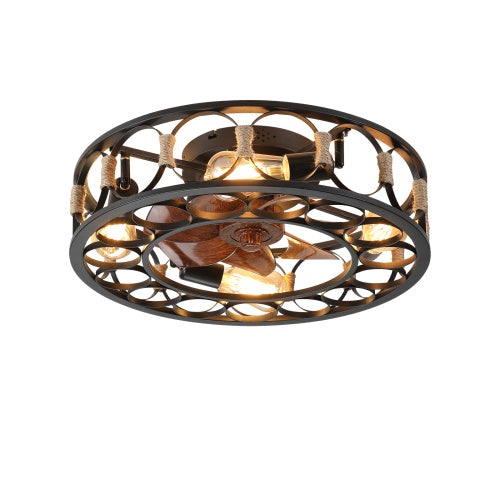 Farmhouse Cage Ceiling Fan with LED Light & Remote - Low Profile