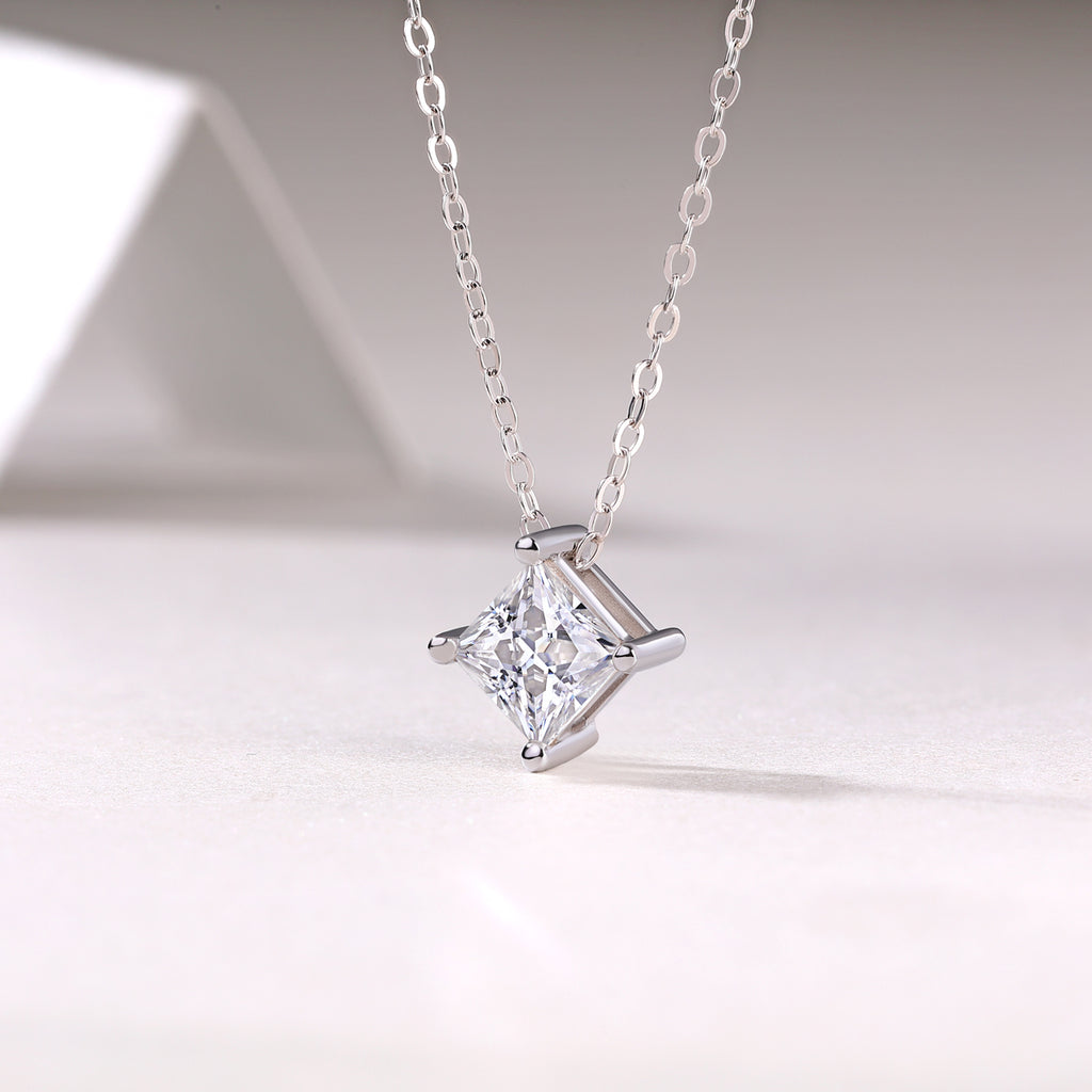 Square Moissanite Sterling Silver Pendant Necklace