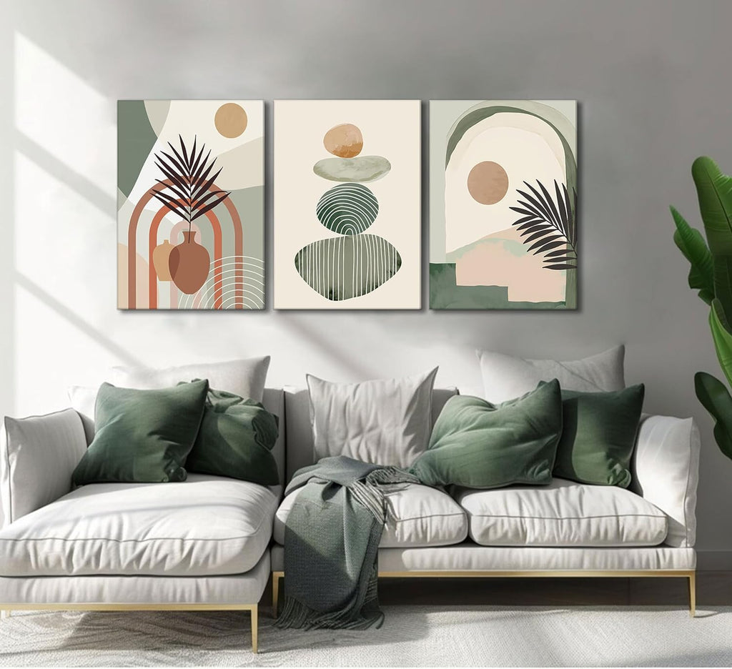 3-Piece Boho Canvas Wall Art Set - Framed & Ready to Hang (12" x 16")