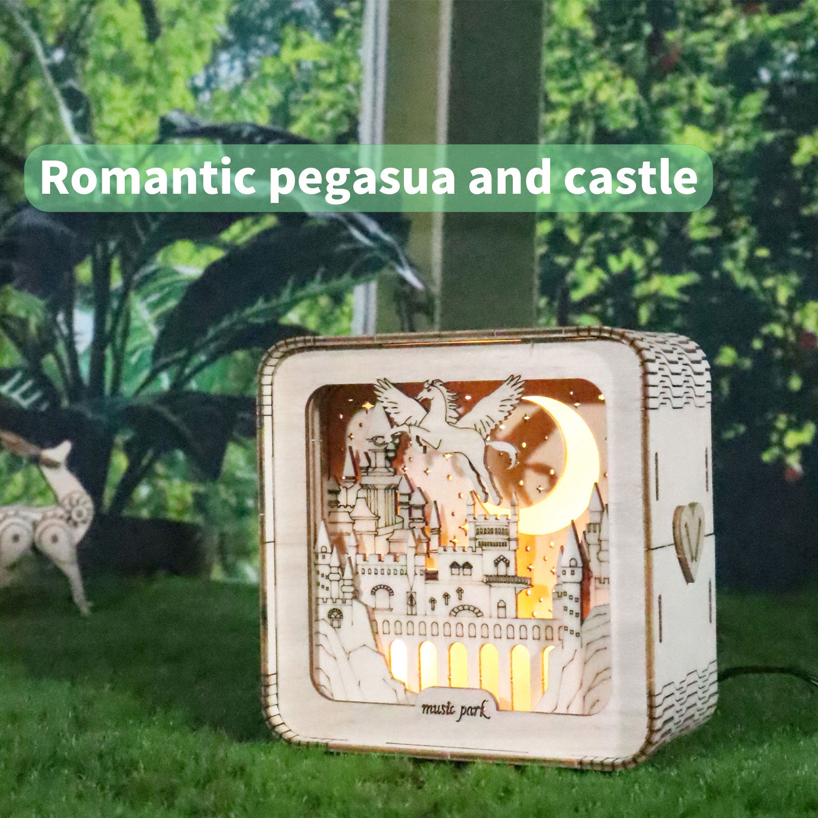 Pegasus Castle Night Light 3D Wooden Puzzle - Illuminated Fantasy Model Kit