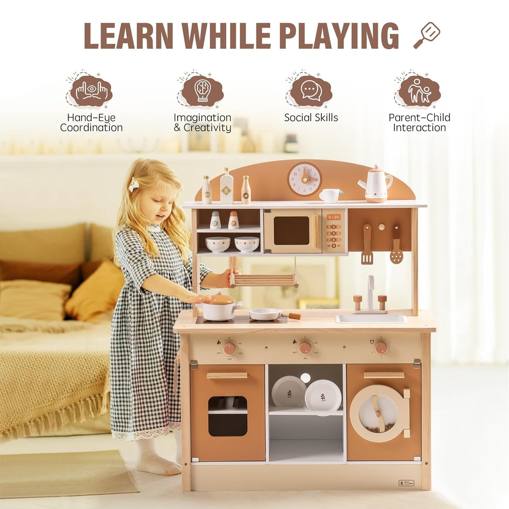 Large Wooden Play Kitchen Set with Accessories