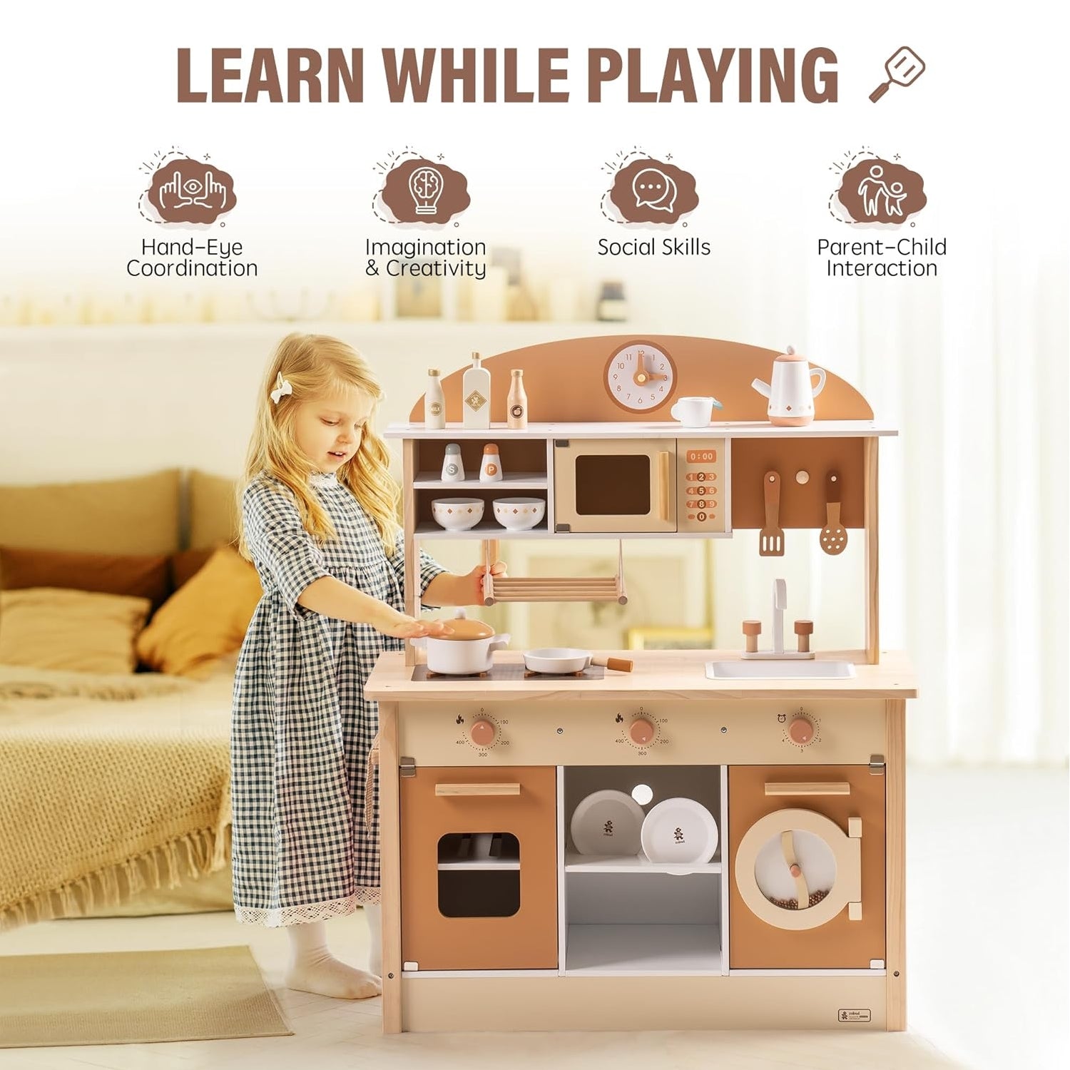 Large Wooden Play Kitchen Set with Accessories