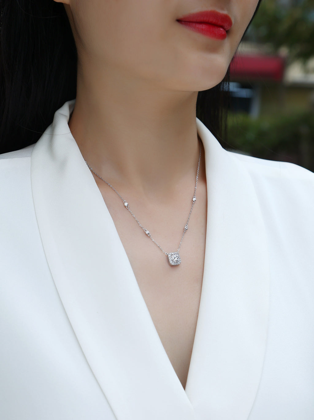 1 Carat Moissanite Necklace - S925 Sterling Silver Platinum-Plated with Chain