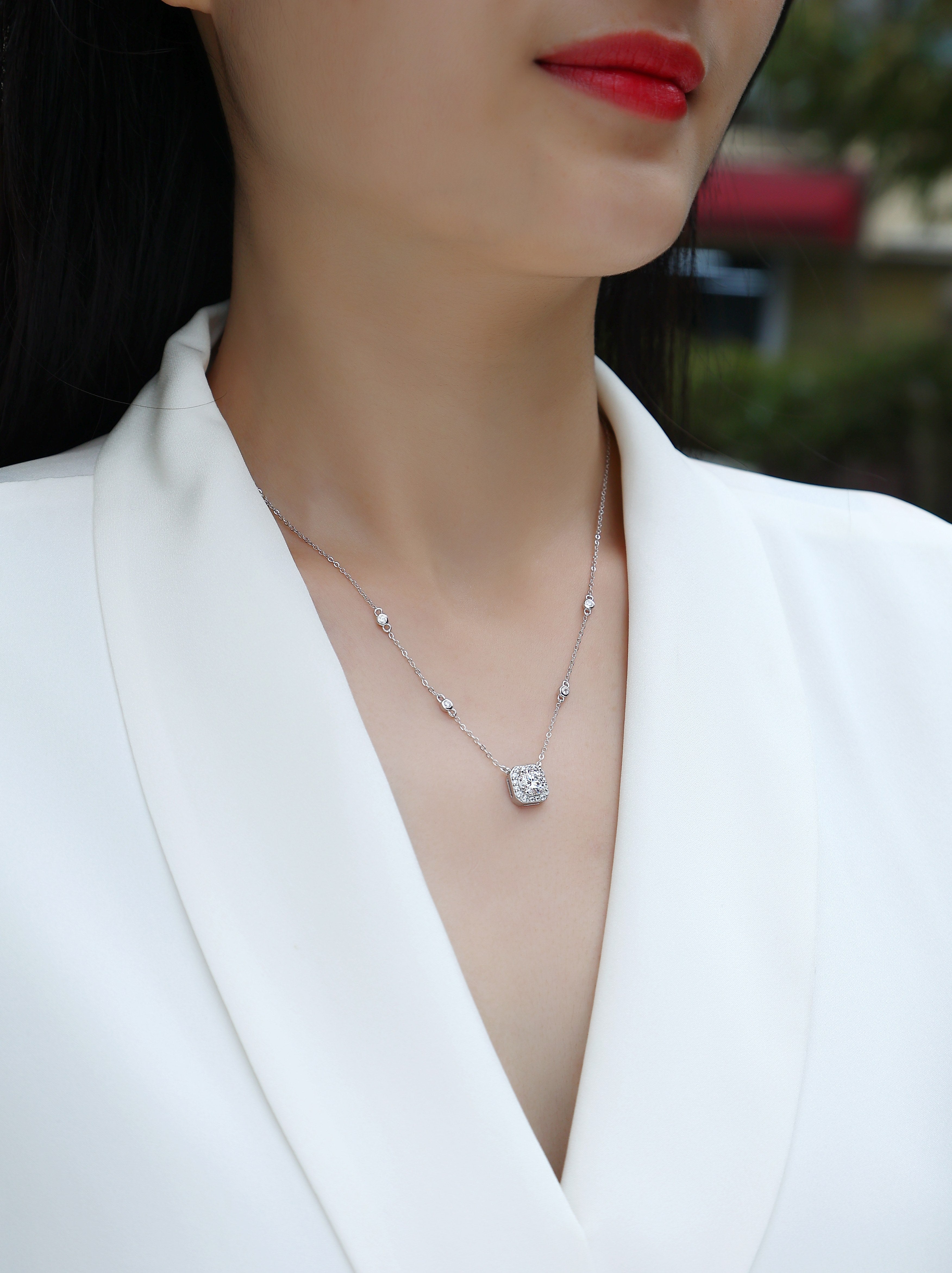 1 Carat Moissanite Necklace - S925 Sterling Silver Platinum-Plated with Chain