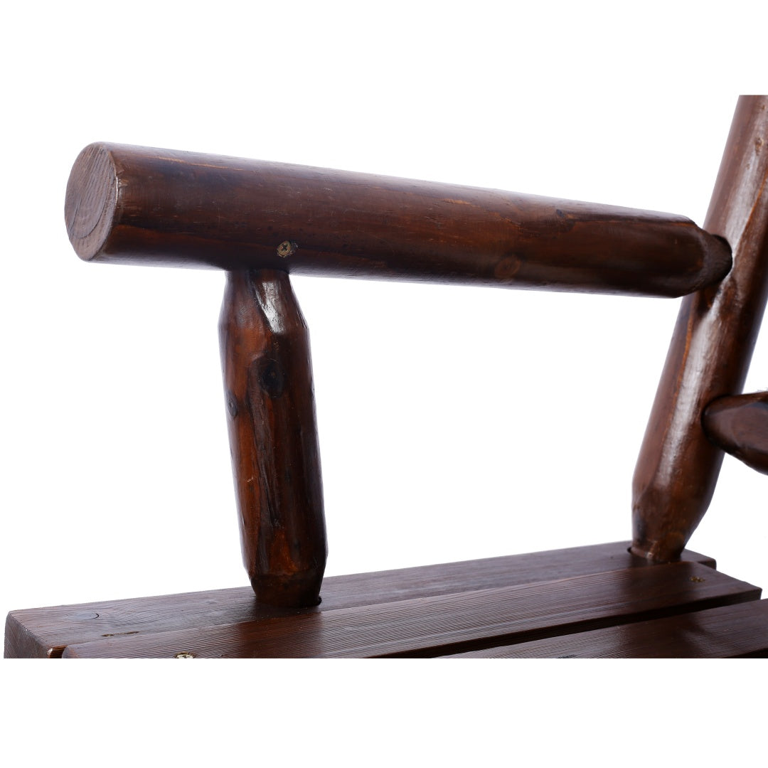 Outdoor Wood Rocking Bench for 2 - Rustic Brown Porch Rocker