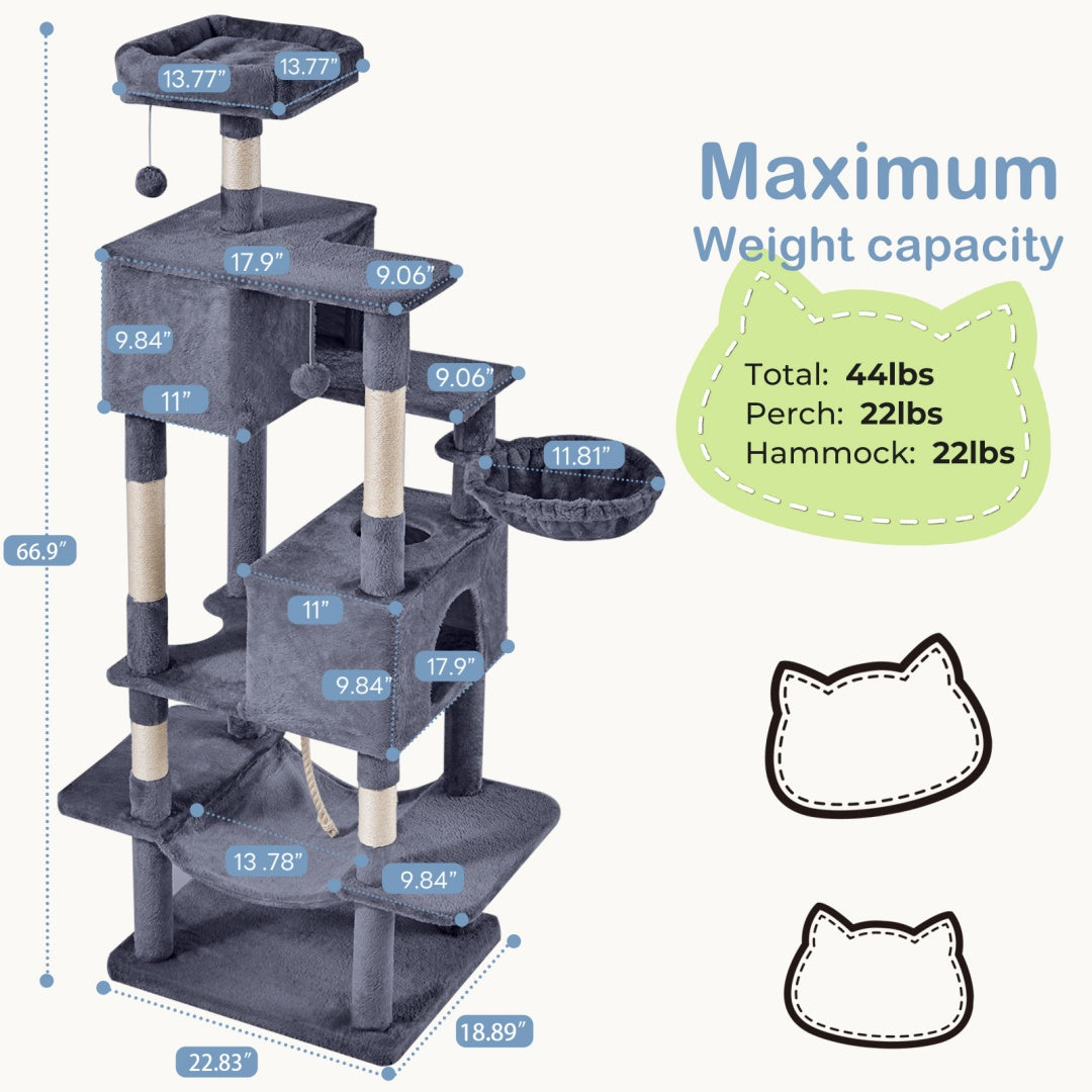 66" Multi-Level Cat Tree Tower with Condos and Scratching Posts