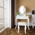 White Vanity Table Set with Mirror & Stool - 4-Drawer Makeup Dresser