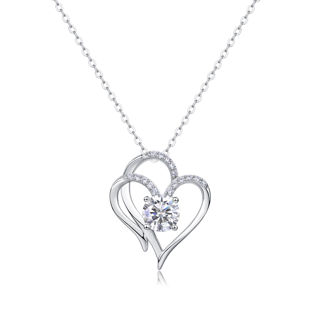 Heart to Heart Moissanite Pendant Necklace - 1 Carat S925 Sterling Silver