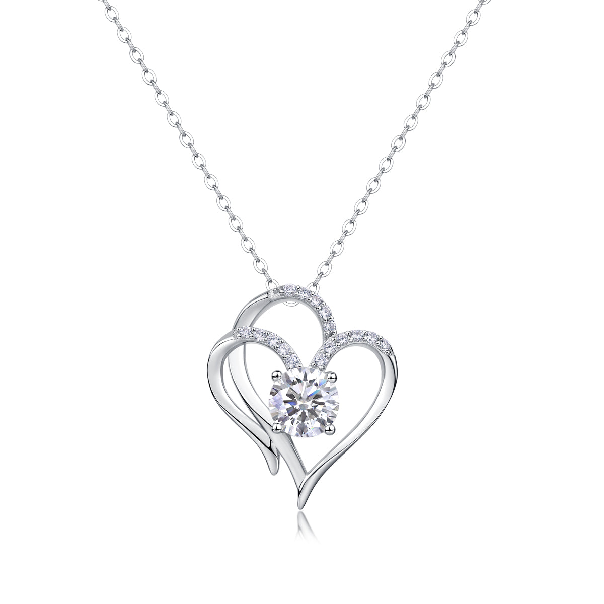 Heart to Heart Moissanite Pendant Necklace - 1 Carat S925 Sterling Silver