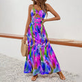 Women's Floral Boho Maxi Dress - Sleeveless Spaghetti Strap Sundress