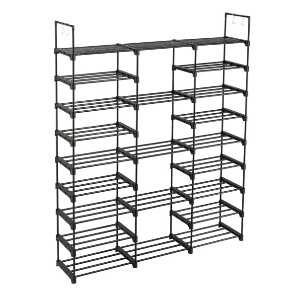 9-Tier Shoe Rack Organizer - Holds 50 Pairs with Hooks for Closet & Entryway