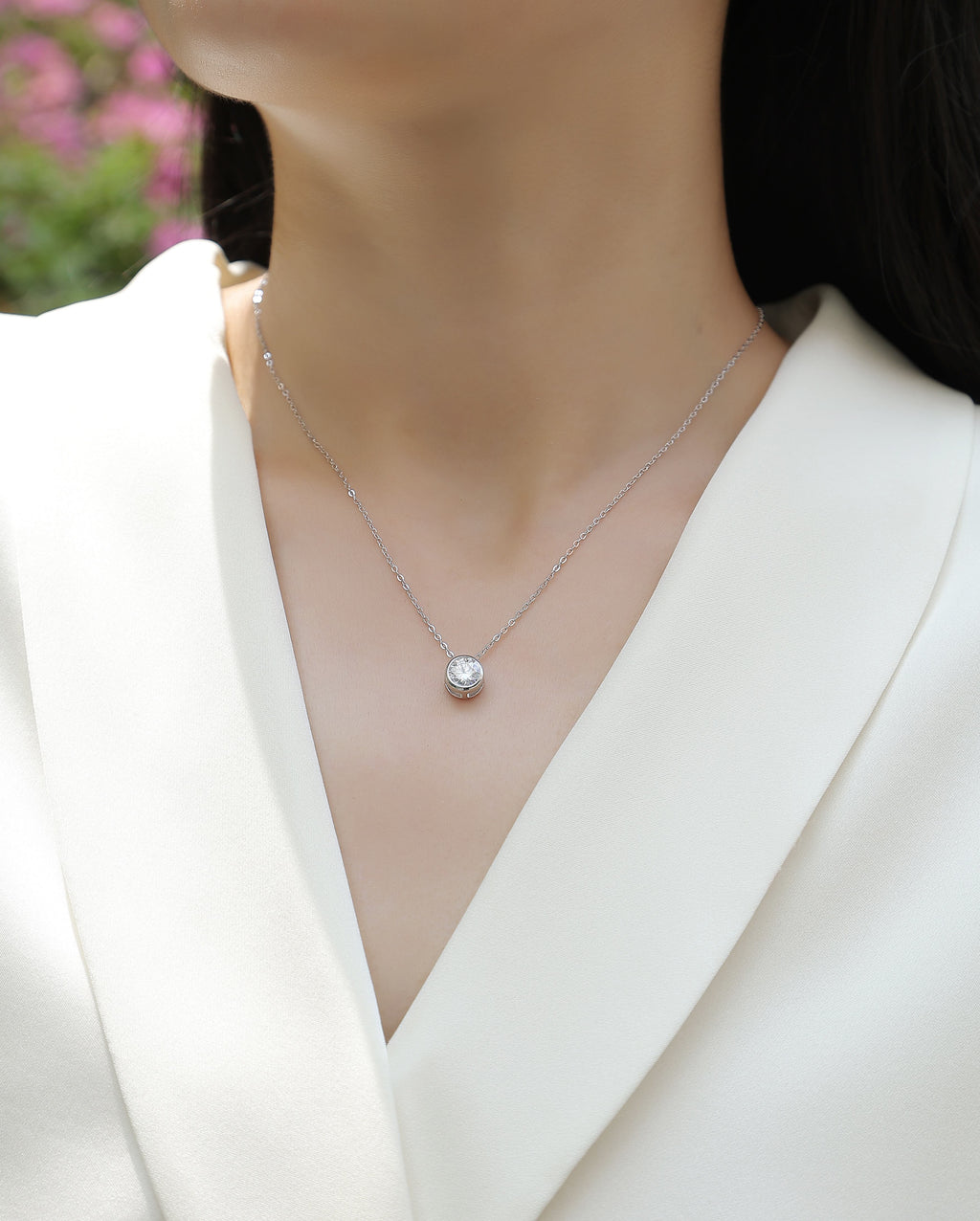 1 Carat Moissanite Necklace - S925 Sterling Silver with Chain