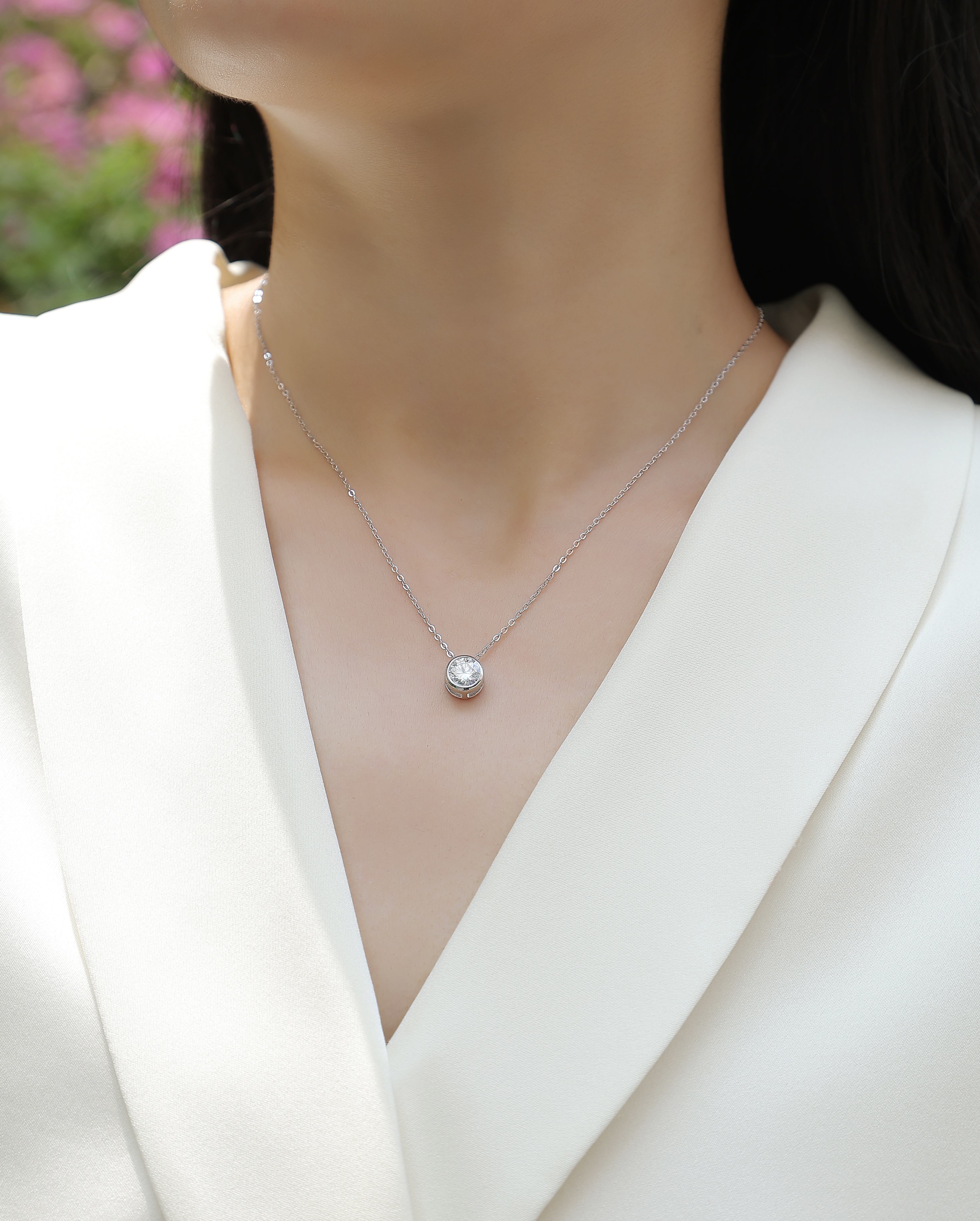 1 Carat Moissanite Necklace - S925 Sterling Silver with Chain