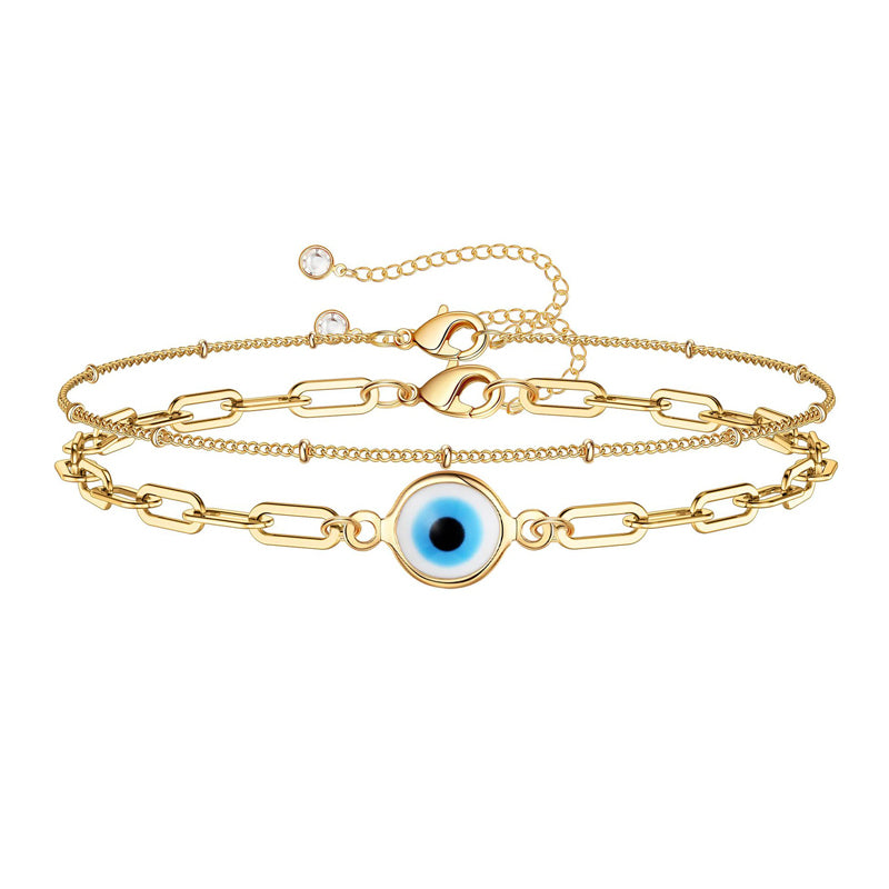 Dainty 14K Gold Plated Layered Beads & Oval Chain Bracelet