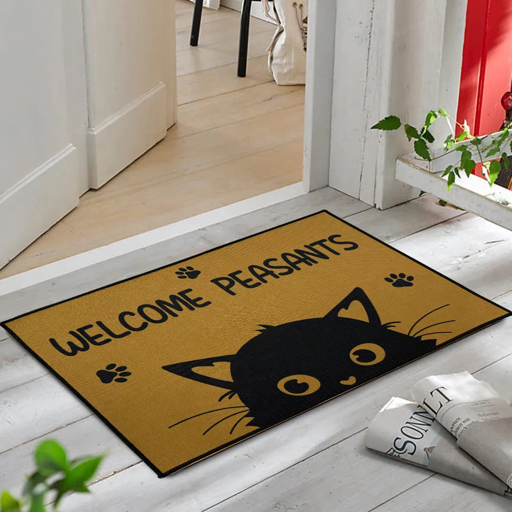 Cat Welcome Doormat - "Welcome Peasants" Funny Non-Slip Rug