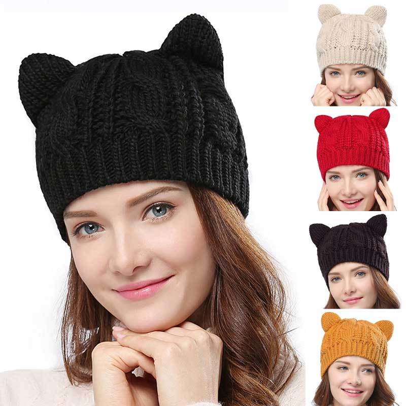 Handmade 3D Cute Knitted Cat Ear Beanie - Various Colors