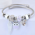 Beaded Owl Angel Wings Pendant Stainless Steel Bracelet