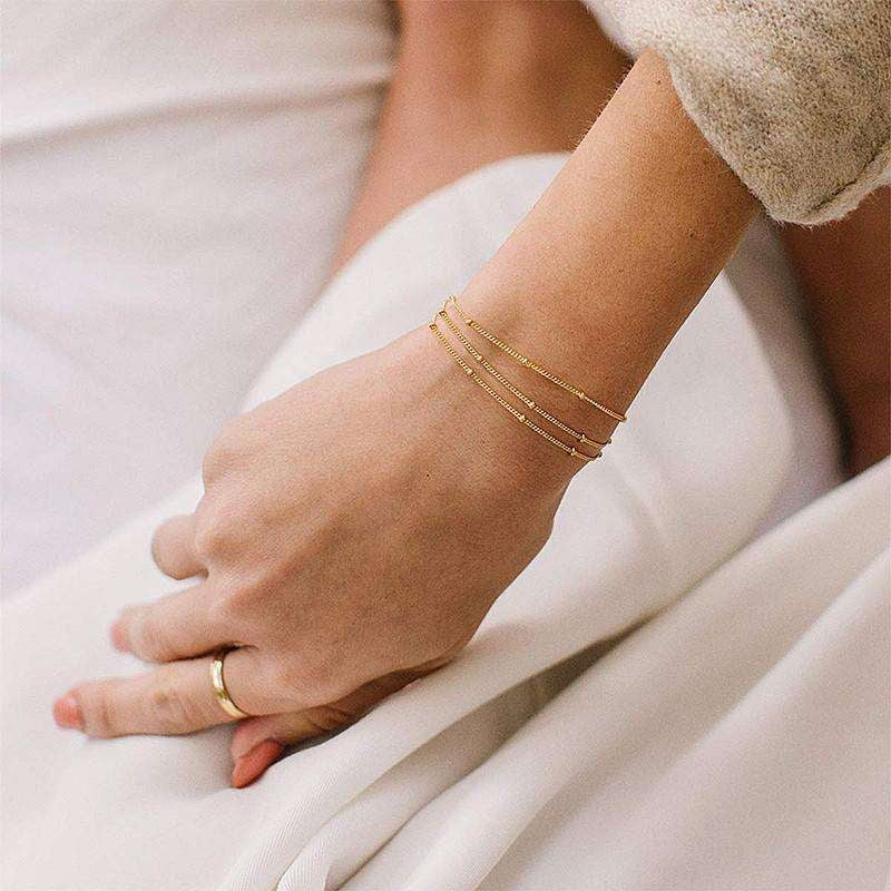 Dainty 14K Gold Plated Layered Oval Chain Bar Bracelet