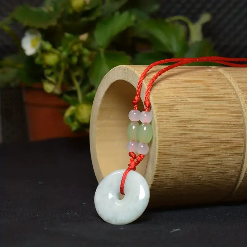 Jadeite Peace Donut Healing Stone Necklace