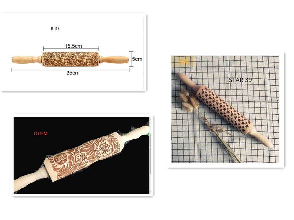 Embossed Holiday Rolling Pin - Various Designs and Sizes