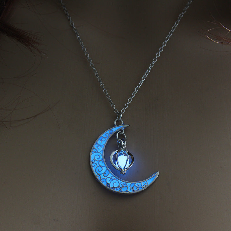Glowing Moon Pendant Silver Plated Chain Necklaces