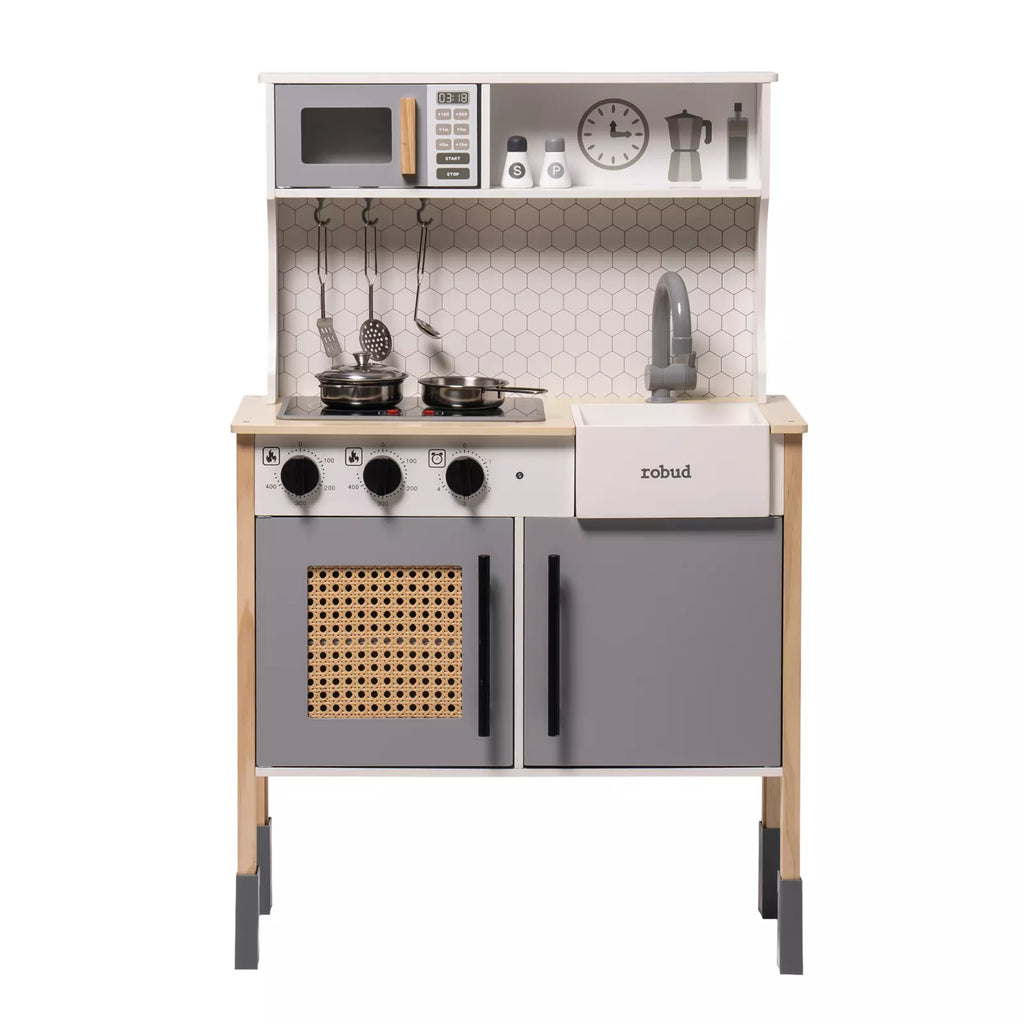 Gray Wooden Play Kitchen Set for Kids