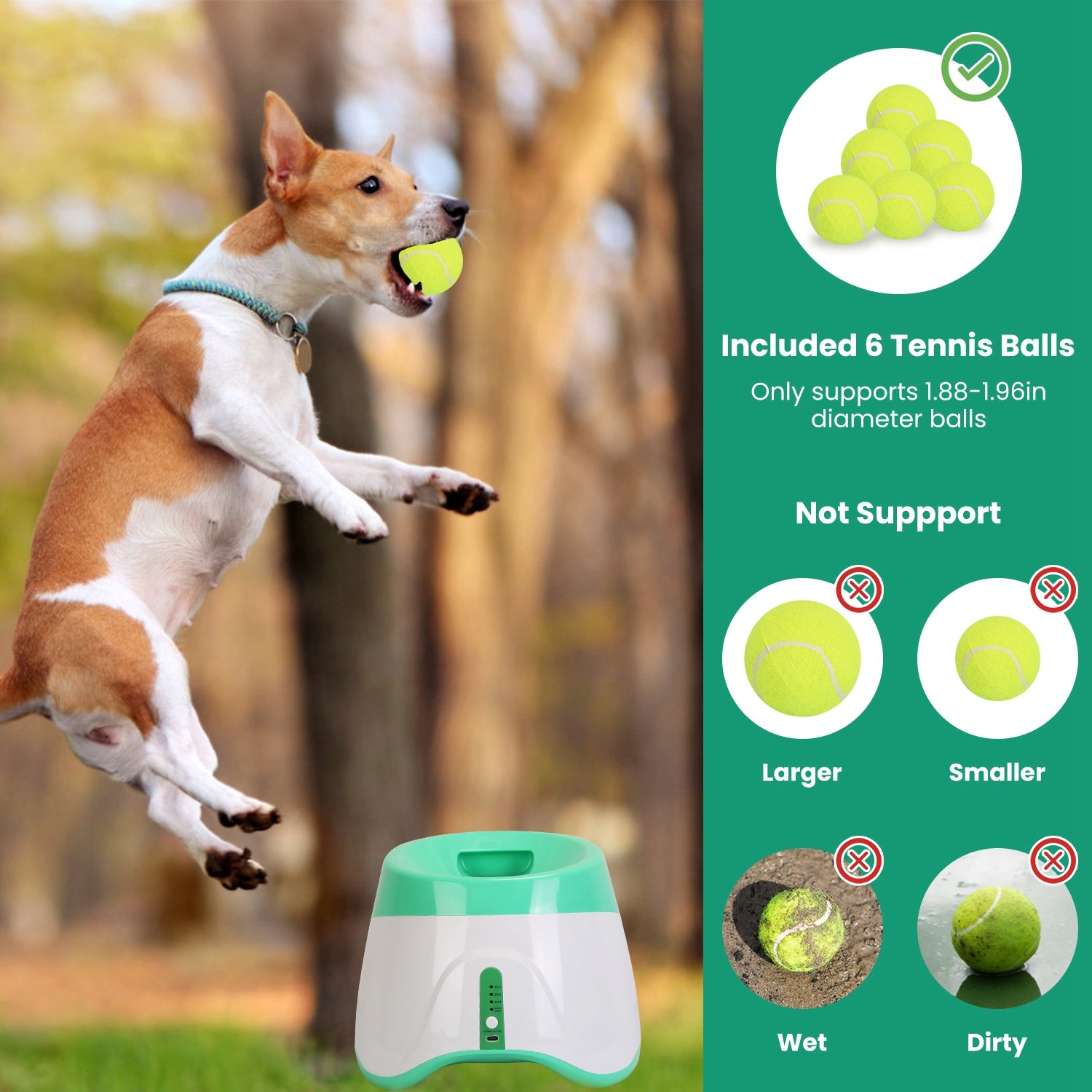 Automatic Dog Ball Launcher with 6 Tennis Balls - Rechargeable Fetch Machine