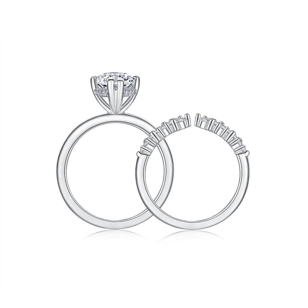 Moissanite Wedding Ring Set - Matching His & Hers Sterling Silver